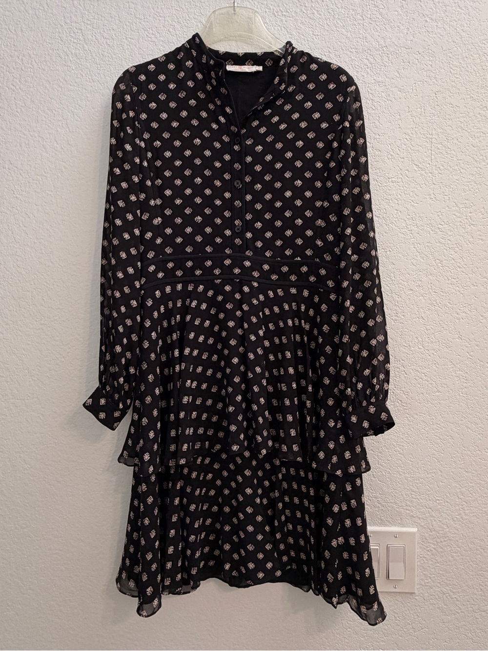 Tory Burch Black Long-Sleeve Printed Tiered Dress
